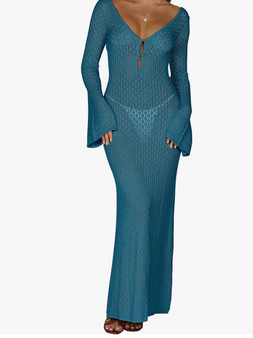 Teal Knit Long - Woman’s swimsuit crochet Cover Up